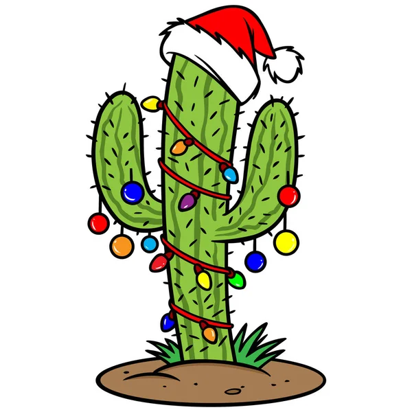 Cactus Noël Une Illustration Dessin Animé Cactus Noël — Image vectorielle