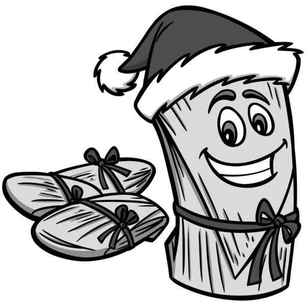 Natale Tamales Illustrazione Cartone Animato Illustrazione Alcuni Tamales Natale — Vettoriale Stock