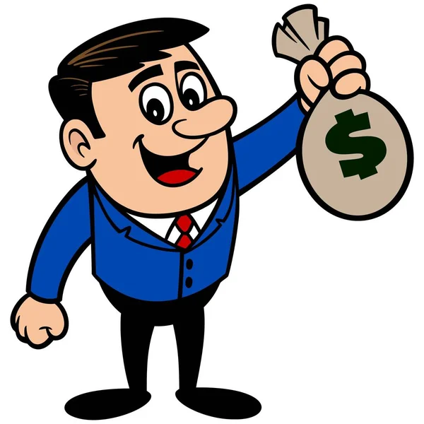 Businessman Bag Money Cartoon Illustration Businessman Mascot — Stock Vector