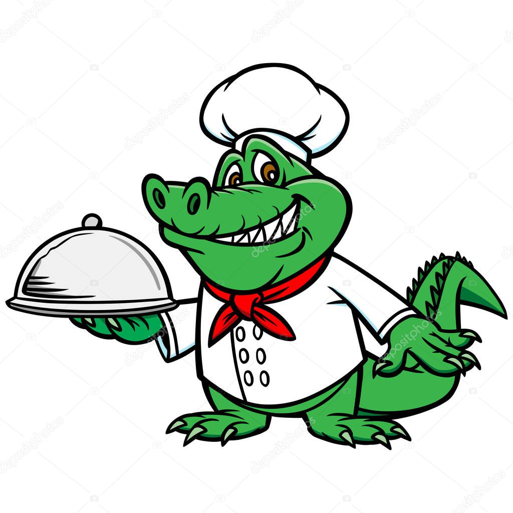 Cajun Chef - A cartoon illustration of a Gator with a Chef Hat.