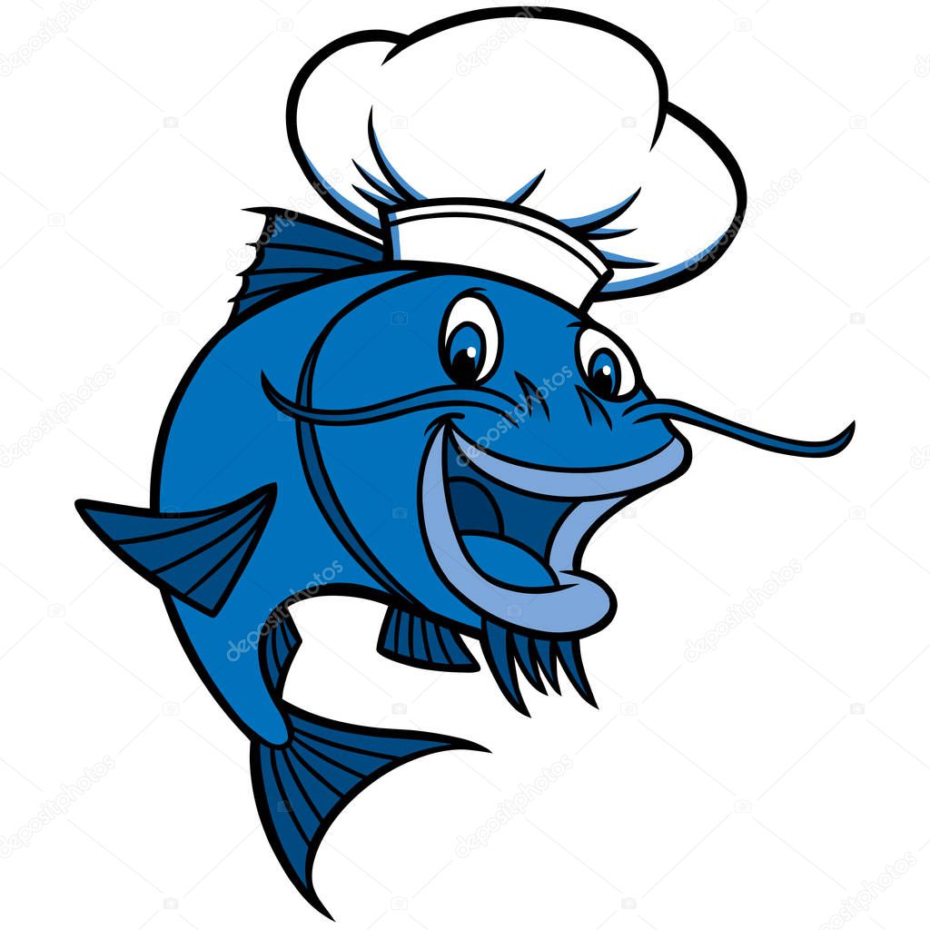 Catfish Chef - A cartoon illustration of a Catfish Mascot.