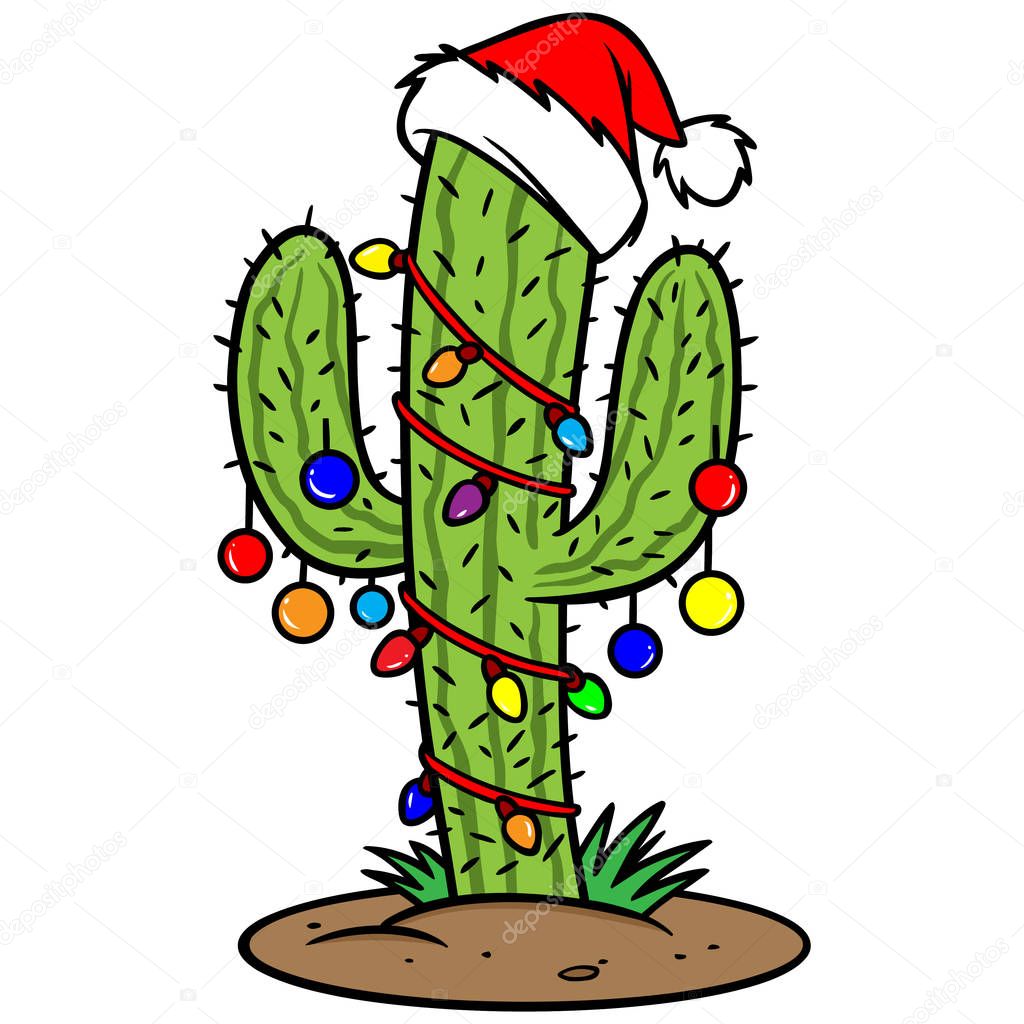 Christmas Cactus - A cartoon illustration of a Christmas Cactus.