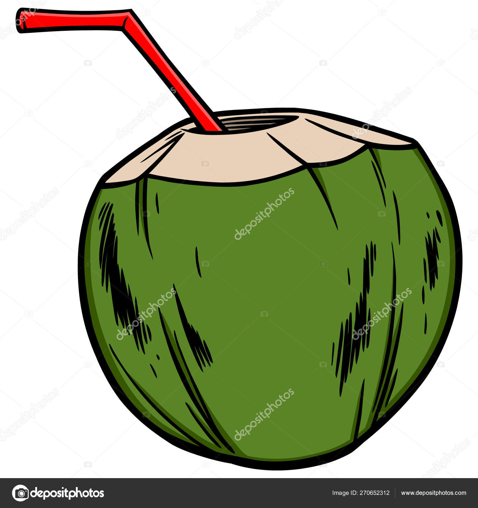 Coconut Water Cartoon Illustration Coconut Water Straw Stock Vector