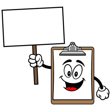 Bir İşaret ile Pano Maskotu - Bir Pano Maskot bir karikatür illüstrasyon.
