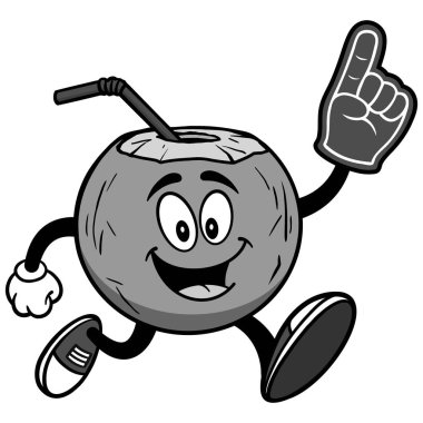 Bir Köpük El İllüstrasyon ile Çalışan Hindistan cevizi suyu - Hindistan cevizi su maskotu bir karikatür illüstrasyon.