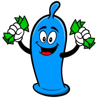 Para ile Prezervatif - Prezervatif Maskot bir karikatür illüstrasyon.
