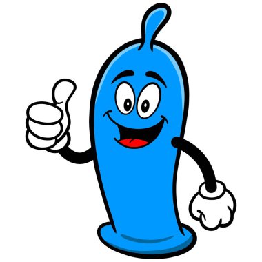 Thumbs Up ile Prezervatif - Prezervatif Maskot bir karikatür illüstrasyon.