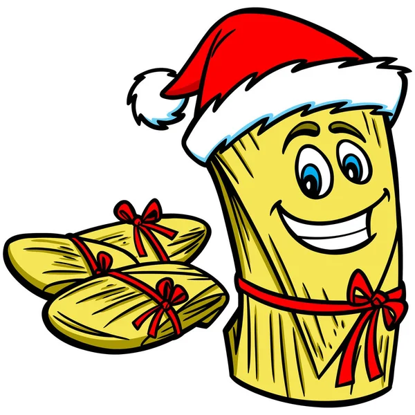 Tamales Natale Cartone Animato Illustrazione Alcuni Tamales Natale — Vettoriale Stock