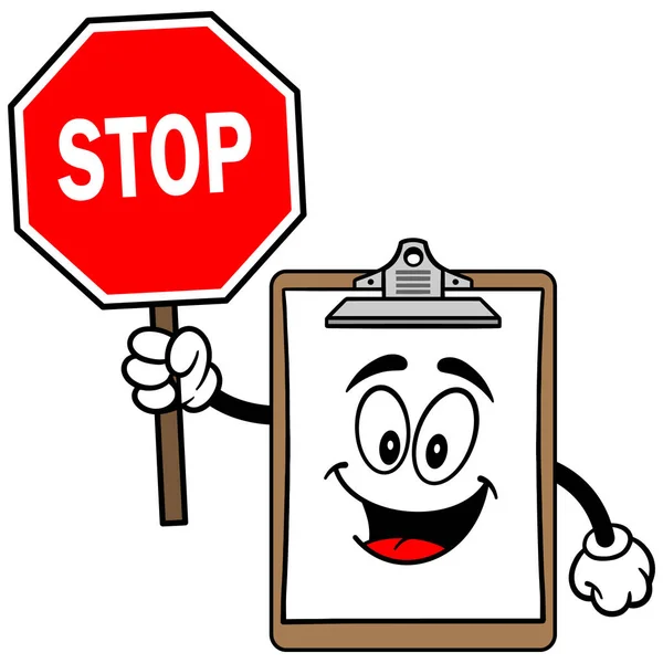 Clipboard Mascot Stop Sign Cartoon Illustration Clipboard Mascot — Stock Vector