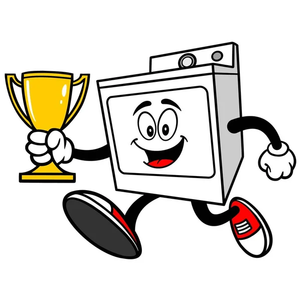 Asciugabiancheria Esecuzione Con Trofeo Cartone Animato Illustrazione Asciugabiancheria Mascotte — Vettoriale Stock