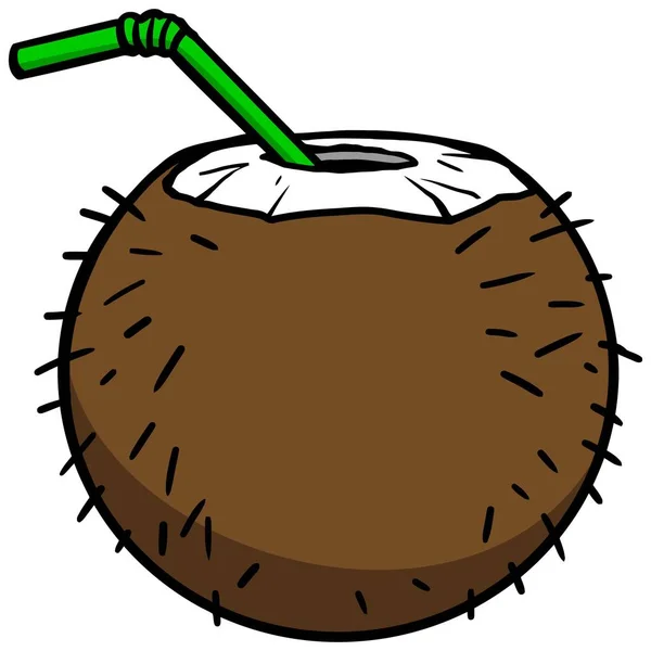 Bevanda Cocco Cartone Animato Illustrazione Una Bevanda Cocco Mascotte — Vettoriale Stock