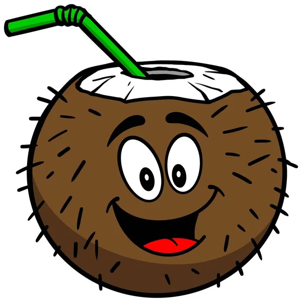 Coconut Drink Mascot Tecknad Illustration Kokosnöt Drink Maskot — Stock vektor
