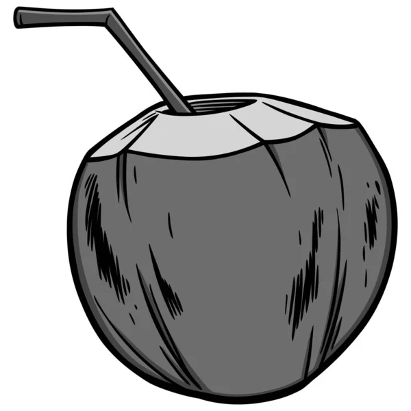 Coconut Water Illustration Tecknad Illustration Kokos Vatten Med Ett Strå — Stock vektor