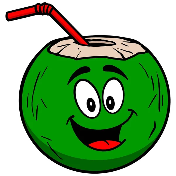 Coconut Water Mascot Tecknad Illustration Kokos Vatten Maskot — Stock vektor