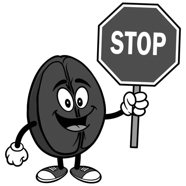 Coffee Bean Stop Sign Карикатурная Иллюстрация Талисмана Coffee Bean — стоковый вектор