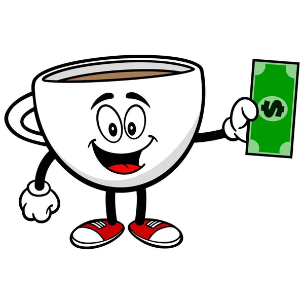 Coffee Cup Dollar Cartoon Illustration Cup Coffee Mascot — Stock Vector