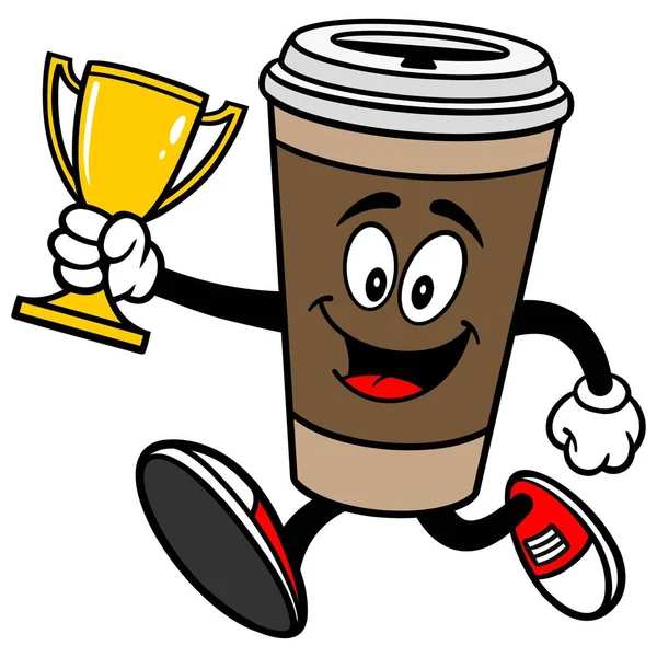 Coffee Running Trophy Карикатурная Иллюстрация Чашки Coffee Mascot — стоковый вектор