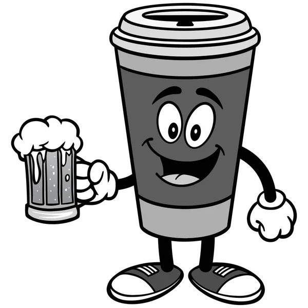 Kaffee Mit Einem Becher Bier Illustration Eine Zeichentrickillustration Einer Tasse — Stockvektor