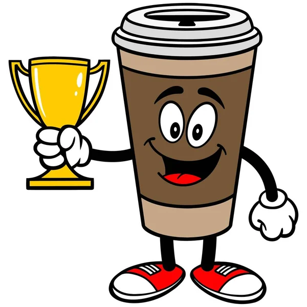 Coffee Trophy Мультипликационная Иллюстрация Чашке Coffee Mascot — стоковый вектор