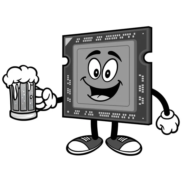 Computer Processor Mug Beer Illustration Cartoon Illustration Computer Processor Mascot — Stock Vector