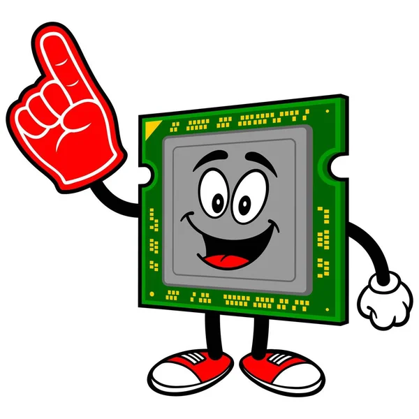 Procesor Komputerowy Piankową Ręką Ilustracją Kreskówki Computer Processor Mascot — Wektor stockowy