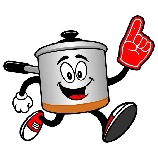 Cooking Pot Correre Con Una Mano Schiuma Cartone Animato Illustrazione — Vettoriale Stock