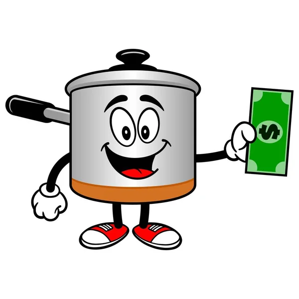 Bir Dolar Ile Pişirme Pot Bir Cooking Pot Maskot Bir — Stok Vektör