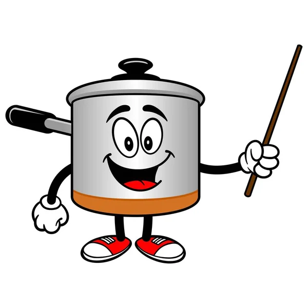 Bir Pointer Stick Ile Pişirme Pot Bir Pişirme Pot Maskot — Stok Vektör