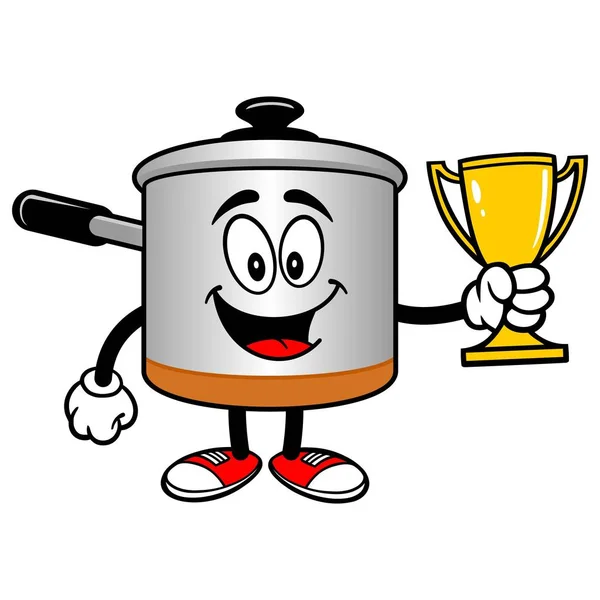 Cooking Pot Trophy Cartone Animato Illustrazione Una Cooking Pot Mascot — Vettoriale Stock