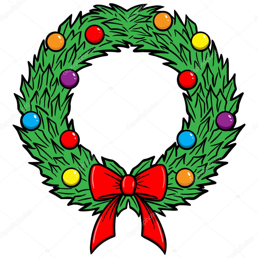 Christmas Wreath - A cartoon illustration of a Christmas Wreath.