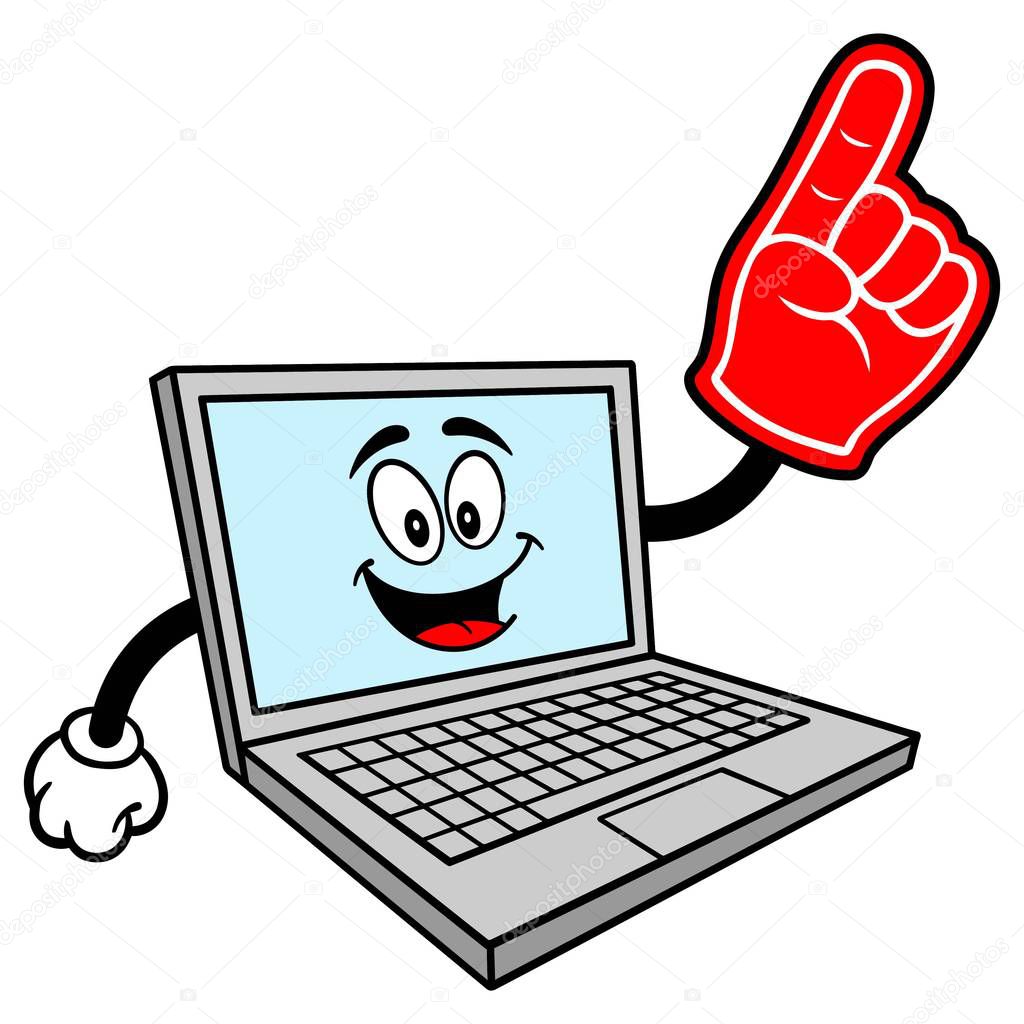 Computer Mascot with a Foam Hand - A cartoon illustration of a Computer Mascot.