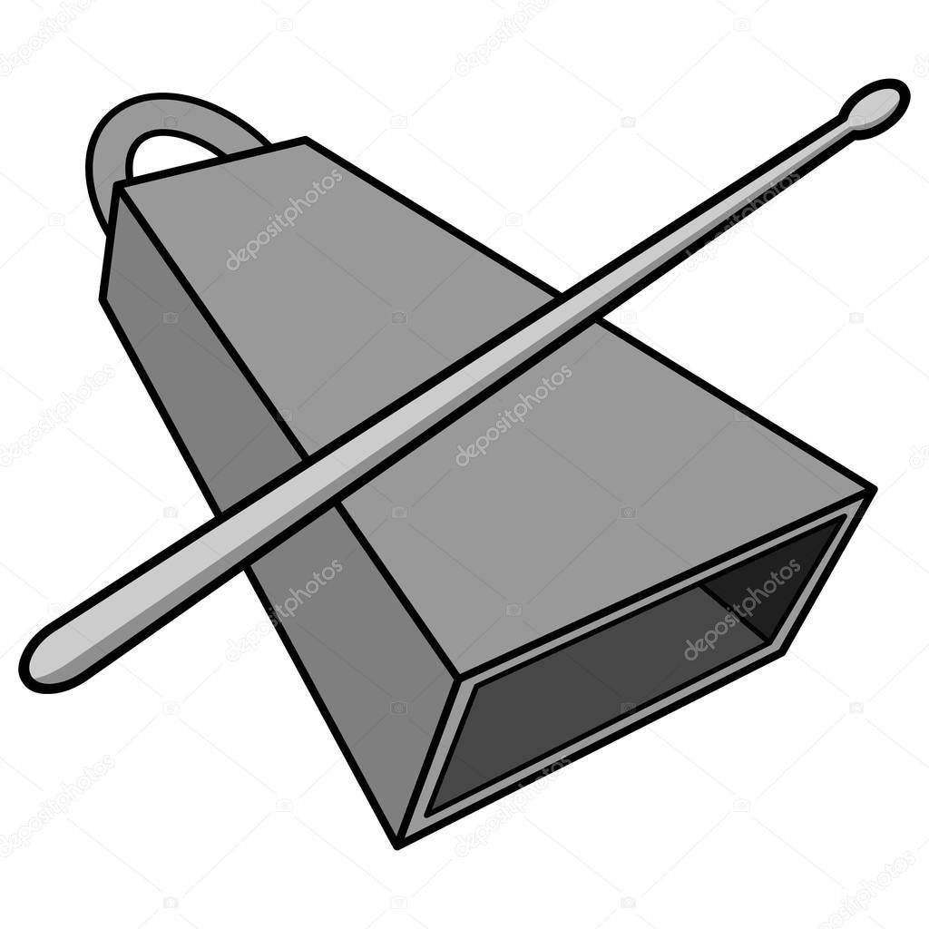 Cowbell and Drumstick Illustration- A cartoon illustration of a Cowbell and Drumstick.