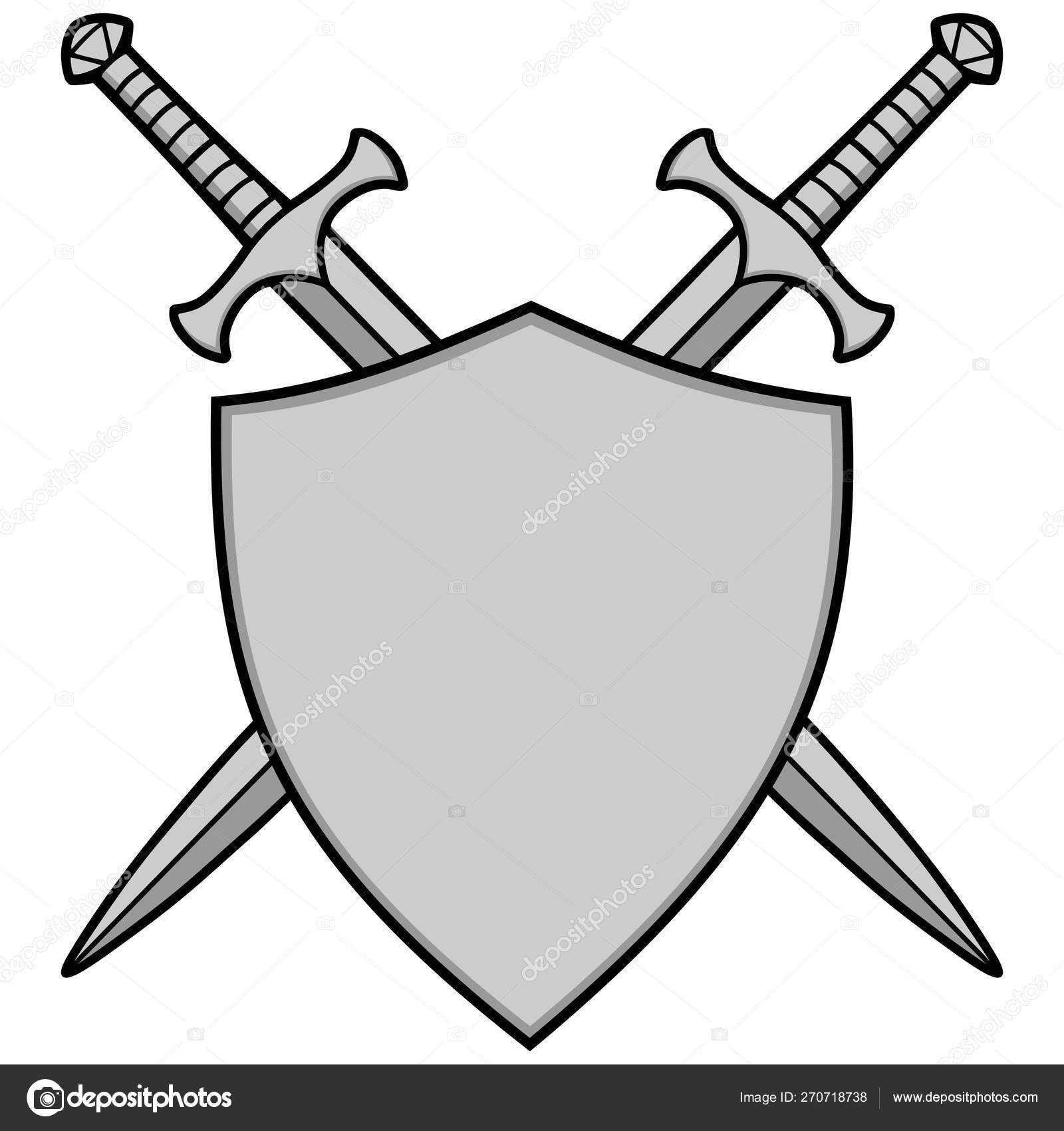 Crossed swords with a shield hi-res stock photography and images