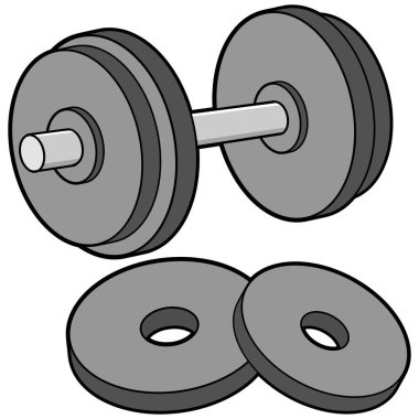 Dumbbell ve Ağırlıklar - Bir Dumbbell ve Ağırlıklar bir karikatür illüstrasyon.