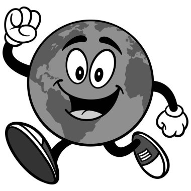Earth Maskot Koşu İllüstrasyon - Bir Dünya Maskotu bir karikatür illüstrasyon.