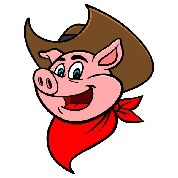 Cowboy Bbq Pig Maskottchen Eine Cartoon Illustration Eines Cowboy Bbq — Stockvektor