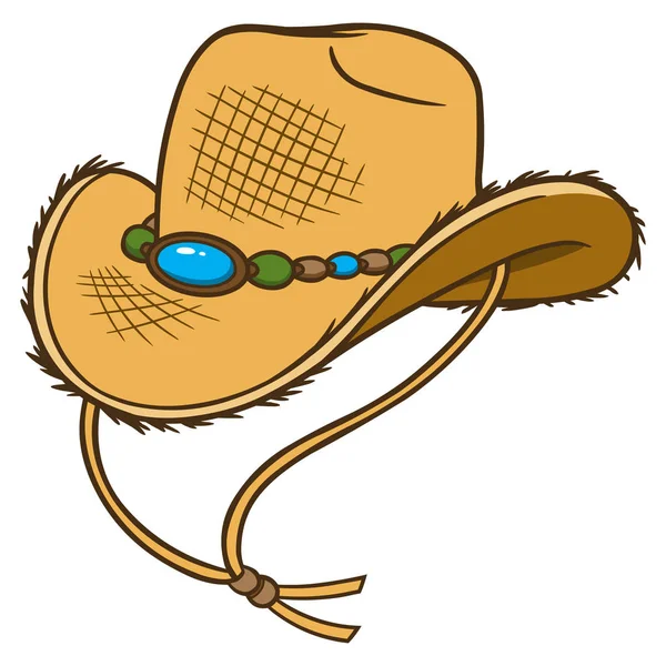 Cowboy Straw Hat Tecknad Illustration Cowboy Stråhatt — Stock vektor