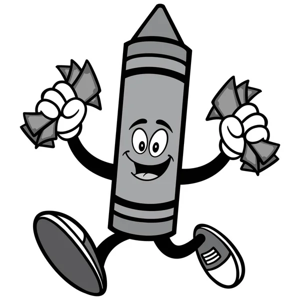 Crayon Running Money Illustration Una Ilustración Dibujos Animados Una Mascota — Vector de stock
