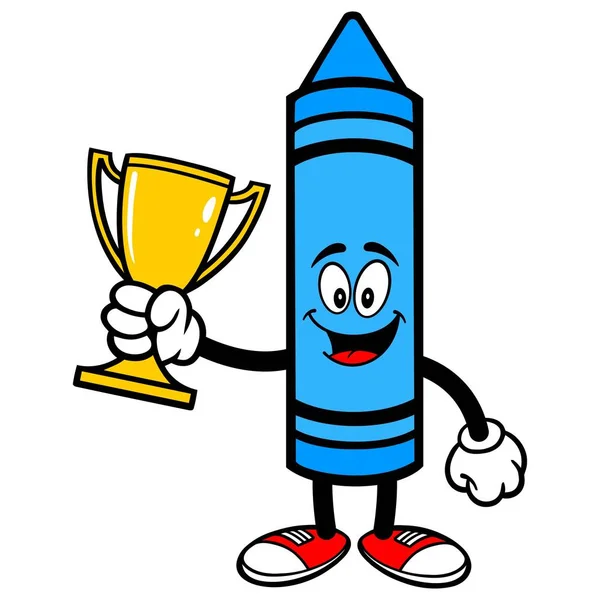 Crayon Met Een Trofee Een Cartoon Illustratie Van Een Crayon — Stockvector