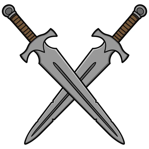 Espadas Cruzadas Una Ilustración Dibujos Animados Una Espadas Cruzadas — Archivo Imágenes Vectoriales