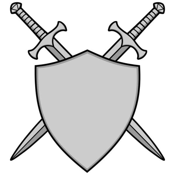 Espadas Cruzadas Ilustración Del Escudo Una Ilustración Dibujos Animados Escudo — Vector de stock