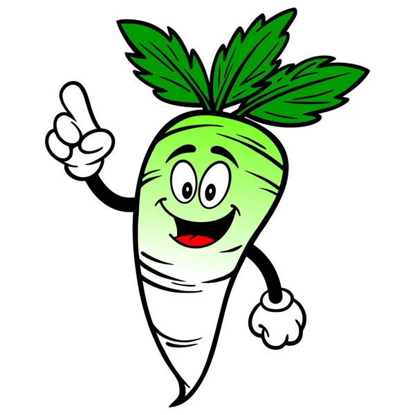 Daikon Pointing Ilustracja Kreskówki Daikon Mascot — Wektor stockowy