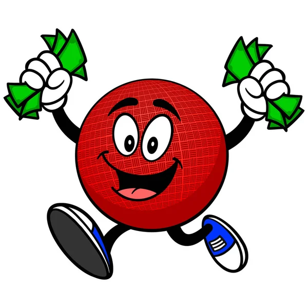 Mascota Dodgeball Corriendo Con Dinero Una Ilustración Dibujos Animados Una — Vector de stock