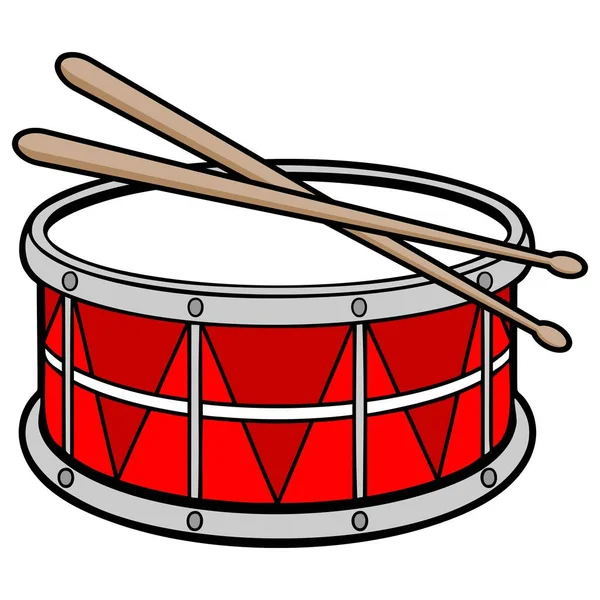 Drum Tecknad Illustration Trumma Med Trumpinnar — Stock vektor