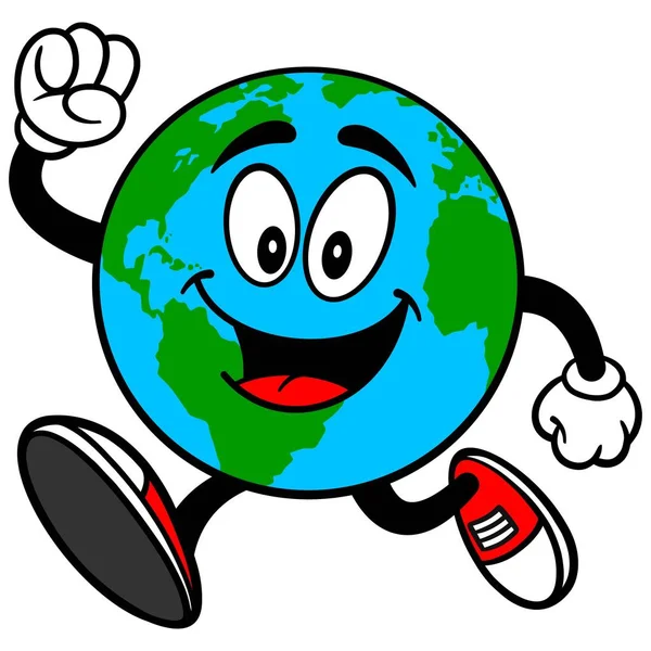 Earth Mascotte Running Een Cartoon Illustratie Van Een Mascotte Van — Stockvector