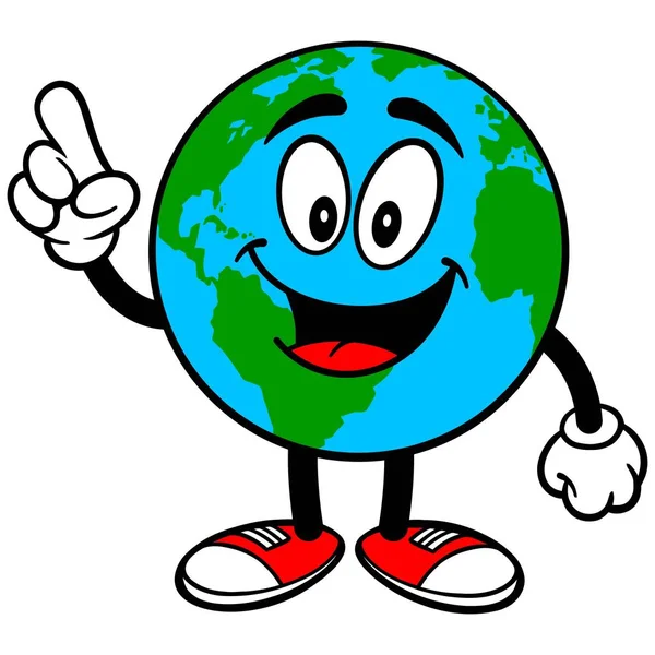 Earth Mascotte Pointing Een Cartoon Illustratie Van Een Mascotte Van — Stockvector