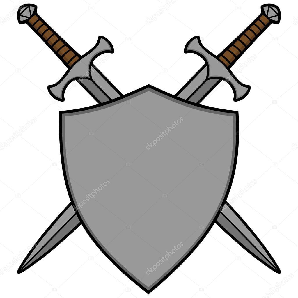 Crossed Swords and Shield - A cartoon illustration of a Crossed Swords and Shield.