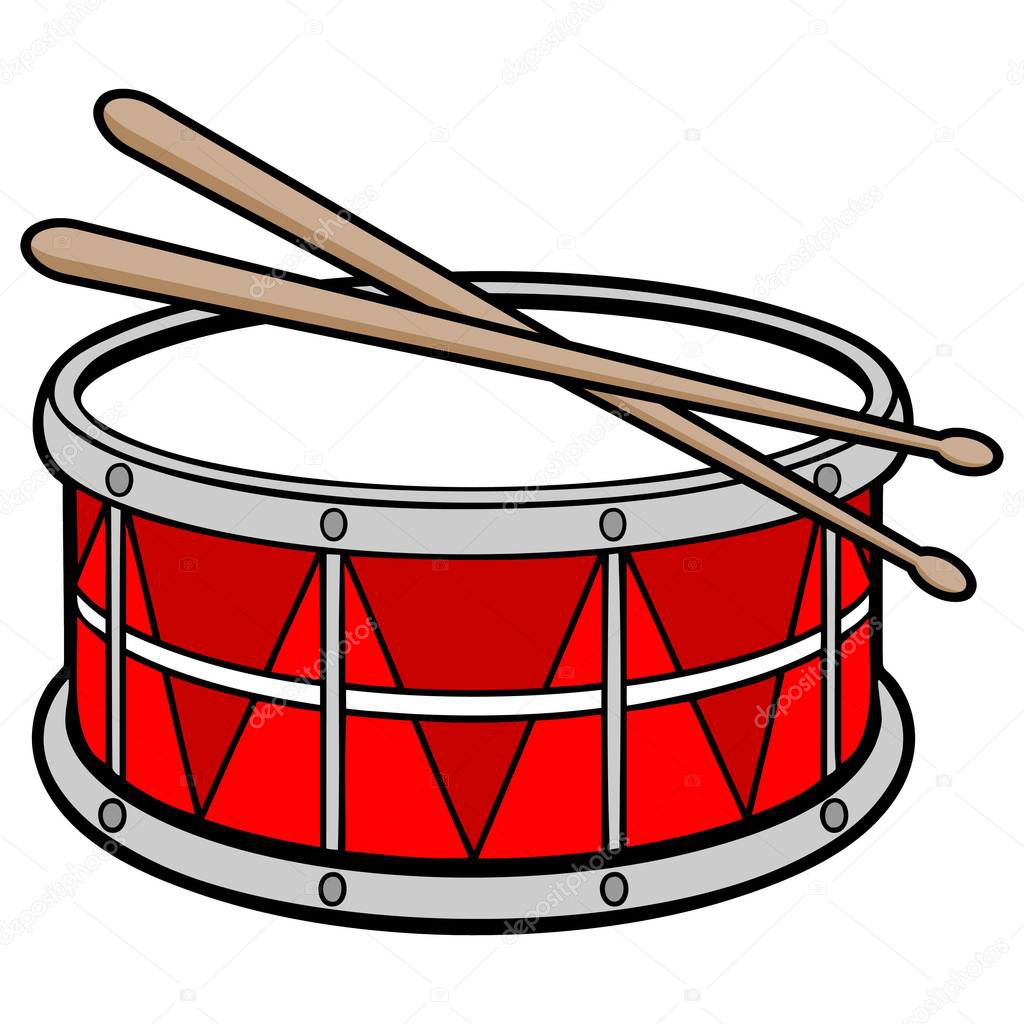 Drum - A cartoon illustration of a Drum with drumsticks.