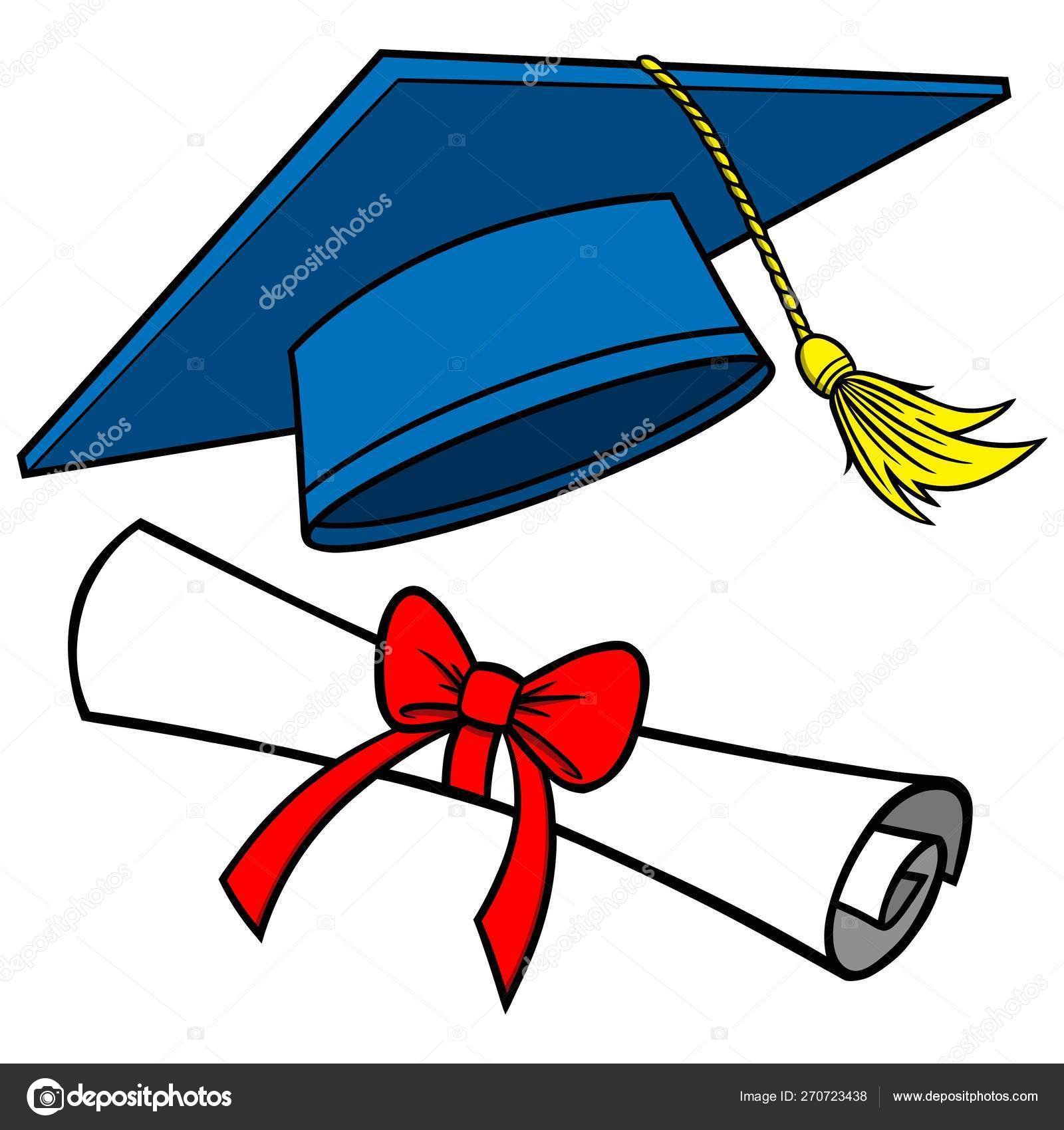 Afstuderen Cap Diploma Een Cartoon Illustratie Van Een Graduation Cap