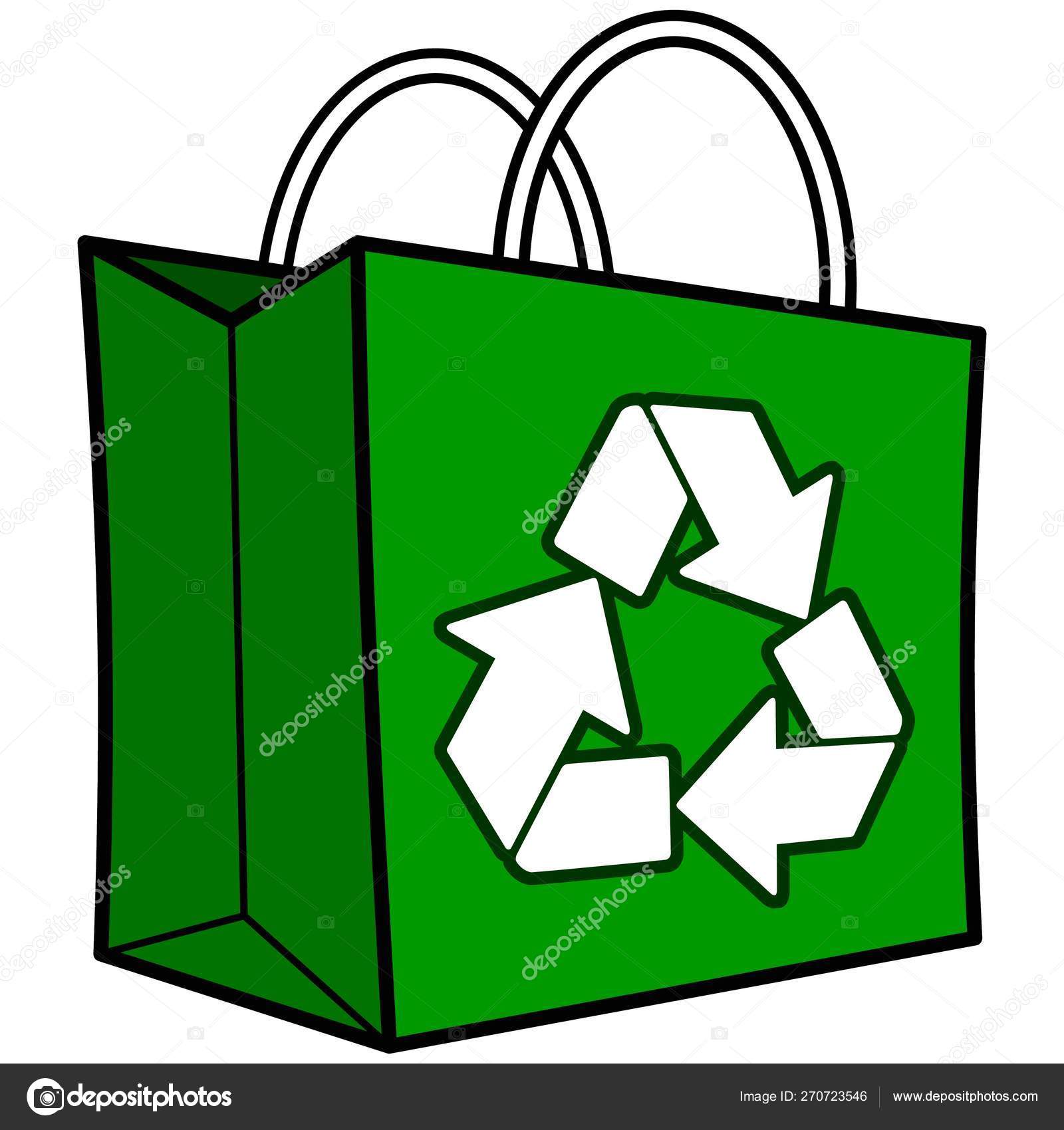 Bolsa Reciclaje Verde Una Ilustración Dibujos Animados Una Bolsa - Main Image
